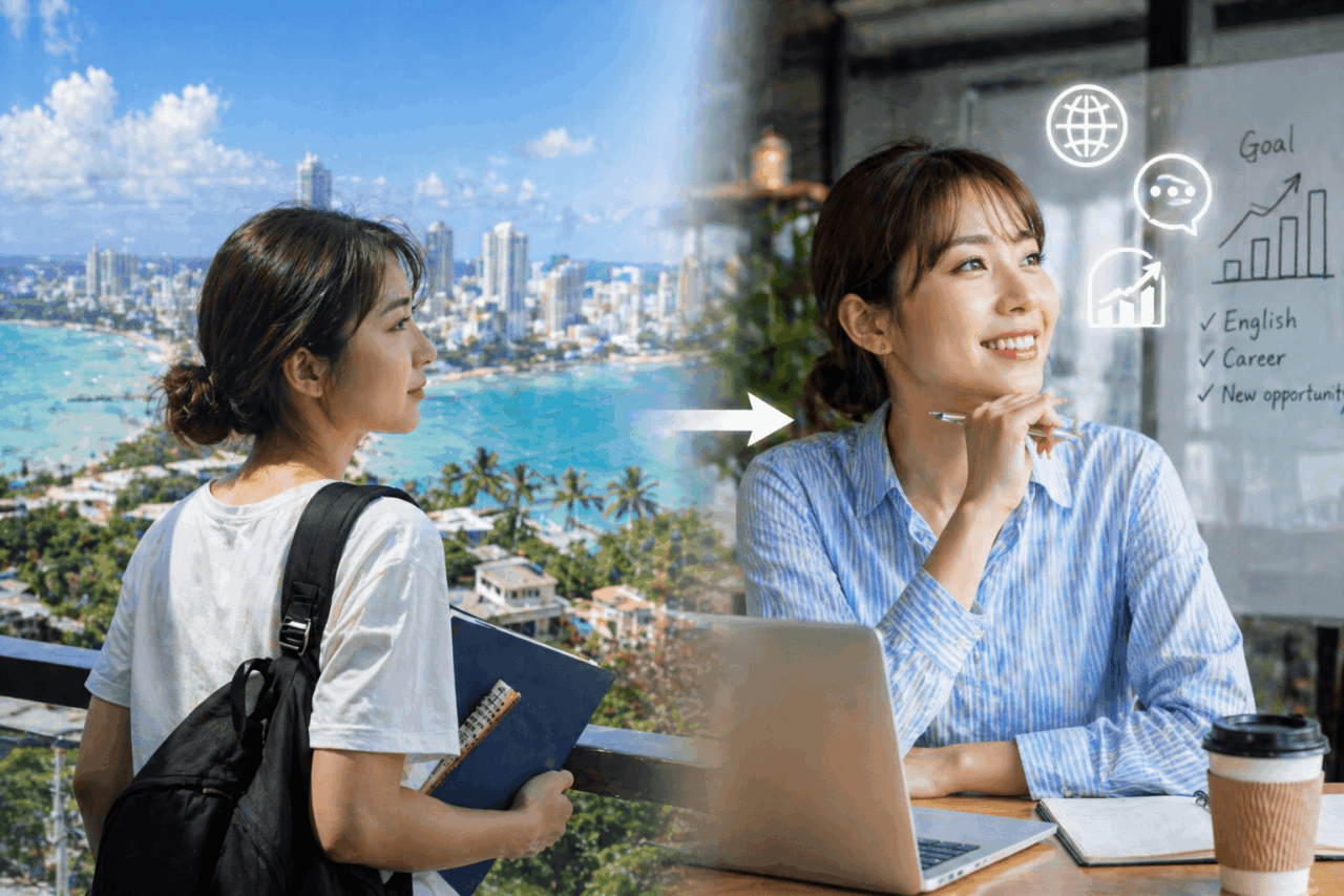 セブ島留学 1ヶ月 効果｜英語力とキャリアが成長する社会人の変化イメージ